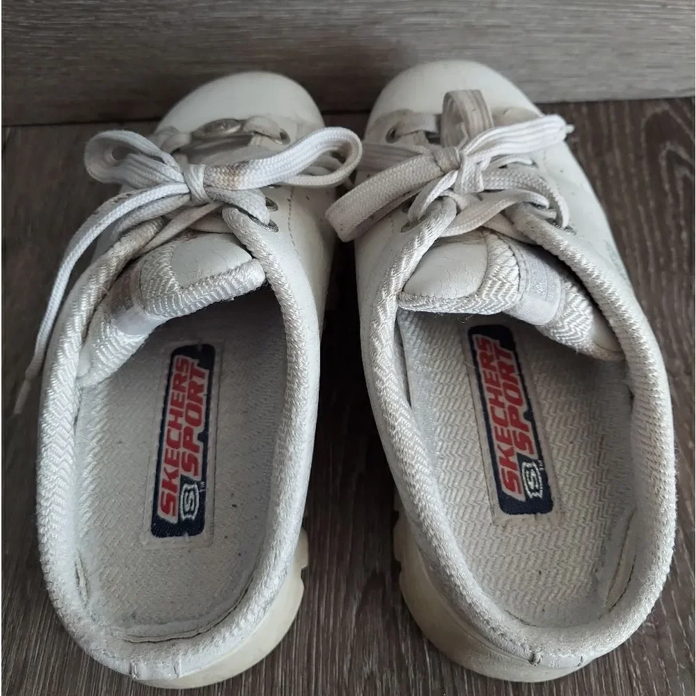 Vintage Y2K Skechers Chunky Platform Mules White Rhinestone Slip-on Sneaker 6